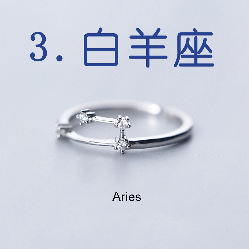 Cross-border hot sale zircon silver plated twelve constellations open adjustable ring fashion women constellation ring factory wholesale