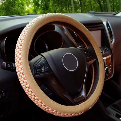Summer ice silk handle cover four Steering wheel cover - distinguished-ice-silk-beige-38cm