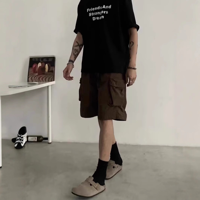 American-Style Cargo Shorts for Men, Street Retro Functional Style, Large Pockets, Trendy Versatile Outdoor Casual Paratrooper Shorts