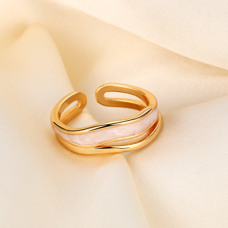 Fashion Stripe Copper Inlay Shell Open Ring 1 Piece