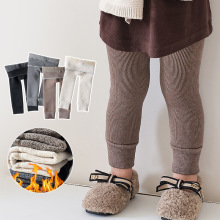 可开档女童打底裤加绒加厚秋冬女孩裤袜外穿宝宝竖条棉厚打底长裤