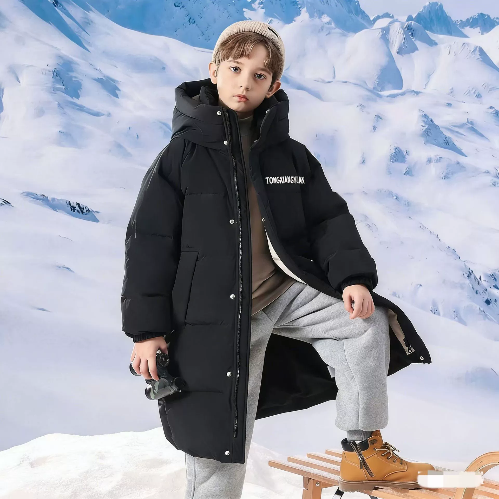 Зимняя новинка 2026: детский пуховик Xiangyuan, утепленный пуховик средней длины с капюшоном.