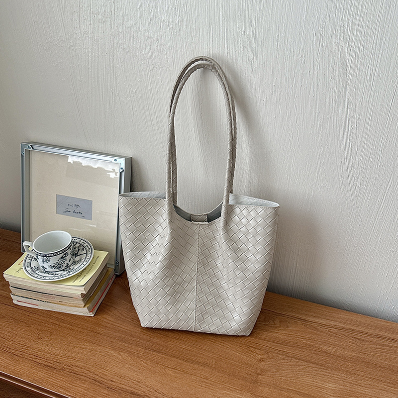 Bolso Tote Tejido para Mujer de PU, Gran Capacidad, Cierre Magnético, para Uso Diario