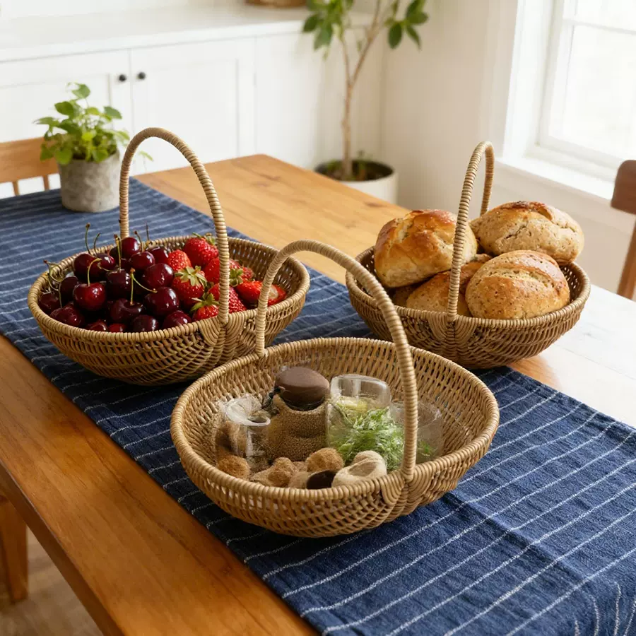 仿藤编织花篮手提篮子田园花艺插花插水果礼品篮喜庆糖果收纳篮