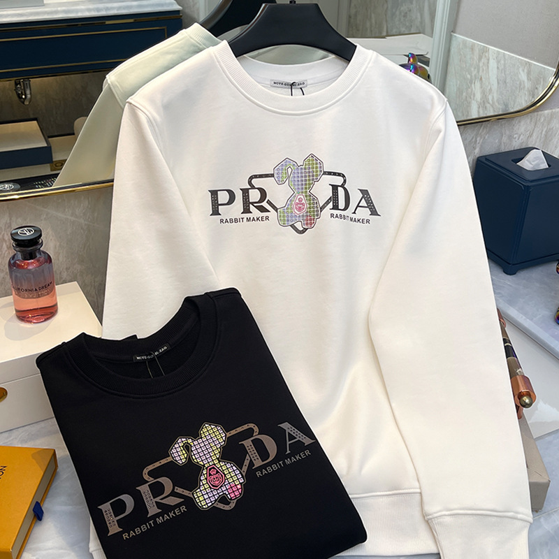 秋冬欧货时尚潮流青年卫衣男长袖卡通兔子印花修身圆领百搭内搭衫