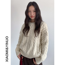 【欧凡】韩系加厚麻花长袖圆领毛衣女冬季保暖宽松套头上衣11003