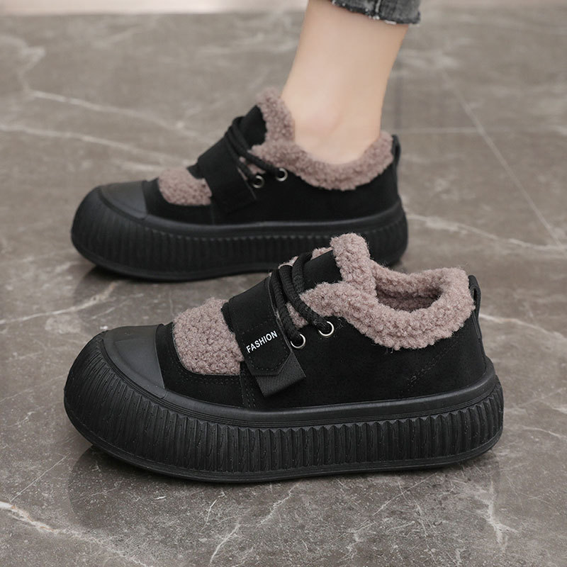 Xt102 Neue Damen-Baumwollschuhe für Herbst und Winter mit Fleecefutter, warm, schlicht, einfarbig, lässig, dicke Sohle_voghion.com