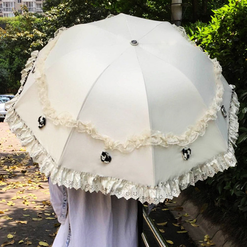 VHM7 Wholesale Sun Umbrella with Lace, Women's UV-Protective Mori-Girl Style Rain & Sunny Dual-Use Compact Folding Princess-Style Portable Parasol
