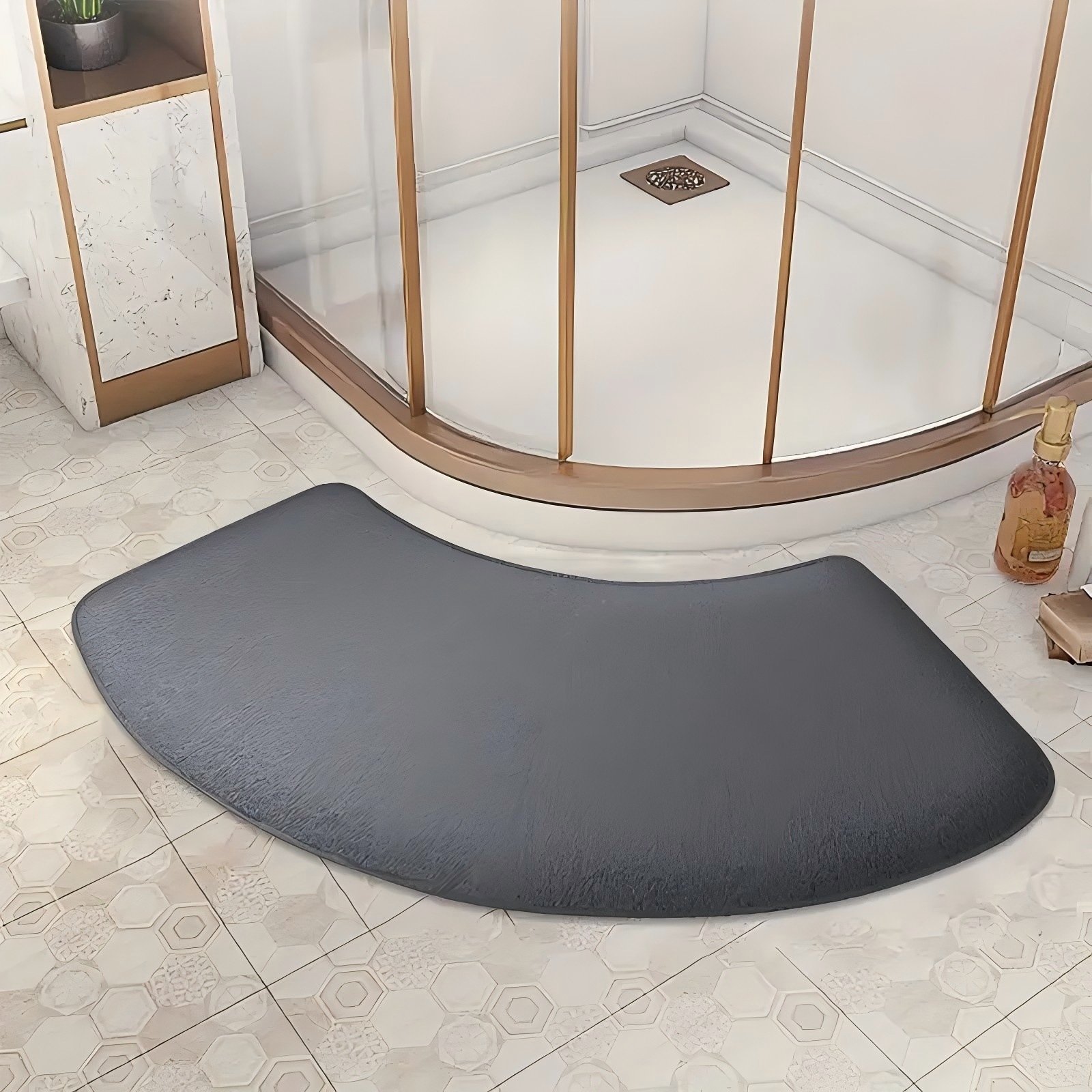 1.2跨境专供法兰绒地毯扇形浴室防滑垫简约风家用卫生间吸水地垫
