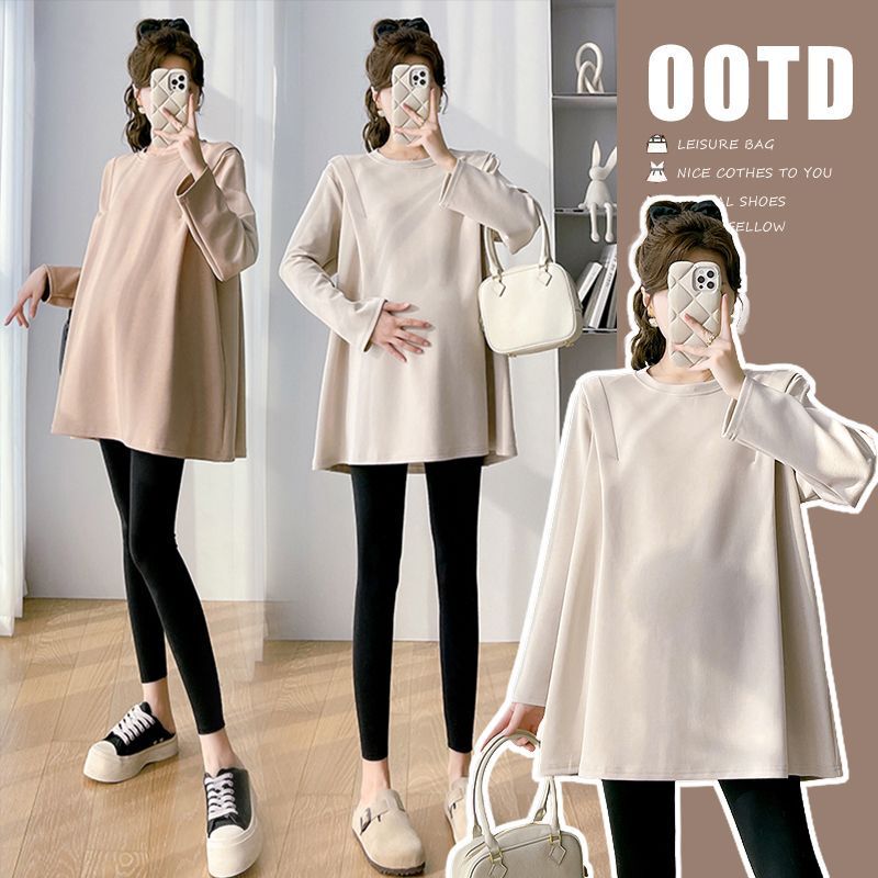 Maternity Wear Autumn 2025 New Autum Simple Long-Sleeved Tops Loose Large Size Casual T-Shirts Spring and Autum Clothes Autum