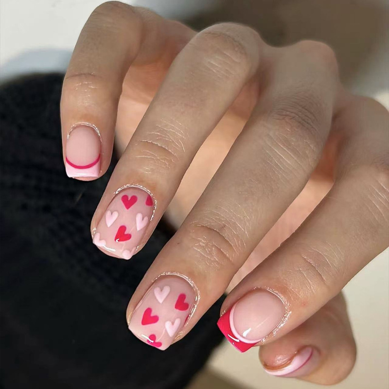 Pink color French love cute simple style Valentine's Day spring wear nail nail nail