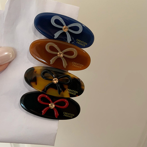 Flash diamond bow Korean France gold standard oval edge clip French premium acetic acid hair clip bangs hair accessories