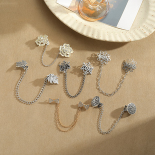 Amazon Hot Sale Alloy Chain Rhinestone Drop Oil Flower Brooch Artistic Retro Light Luxury Old Jewelry Woolen Chain