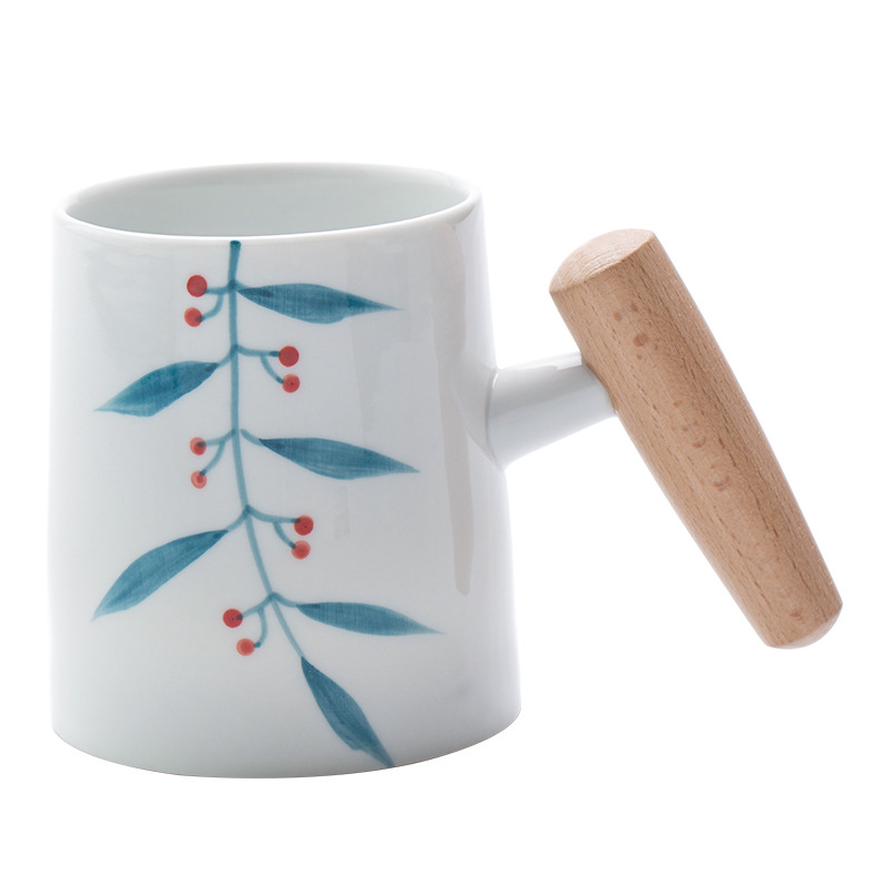 Yishanhe taza de cerámica europea taza de manija de madera taza de café desayuno doméstico taza de leche de avena taza para beber