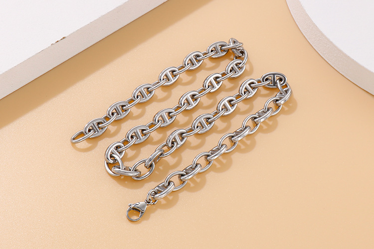 new fashion oval ring open buckle stainless steel necklace bracelet set wholesale nihaojewelry