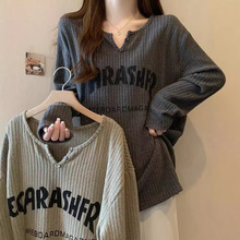 大码时尚慵懒风字母针织衫秋冬胖mm遮肚高级感显瘦宽松休闲上衣女