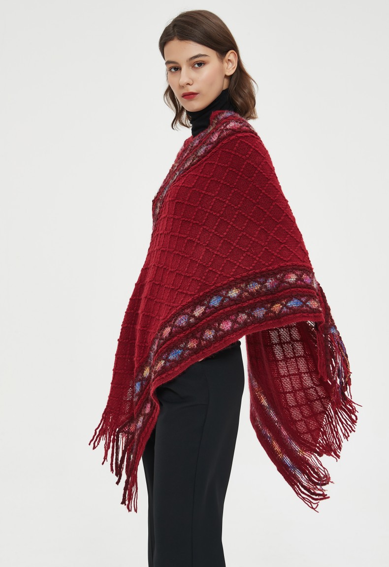 Mantella unisex vintage in maglia tinta unita in stile etnico_voghion.com