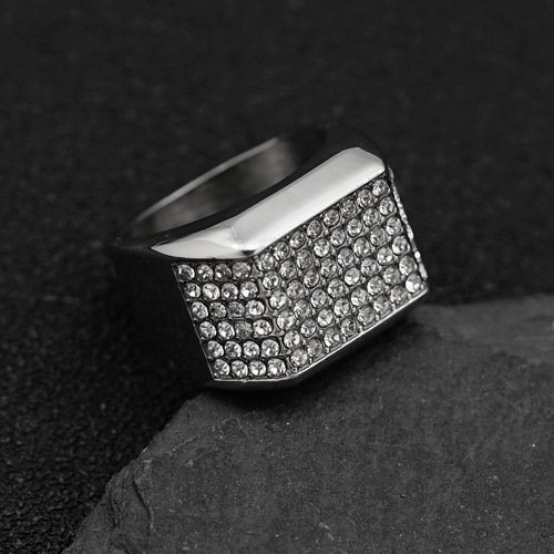 Wish European and American Trendy Nightclub Hip Hop Hiphop Ring Stainless Steel Gold Plated Full Diamond Men's Ring
