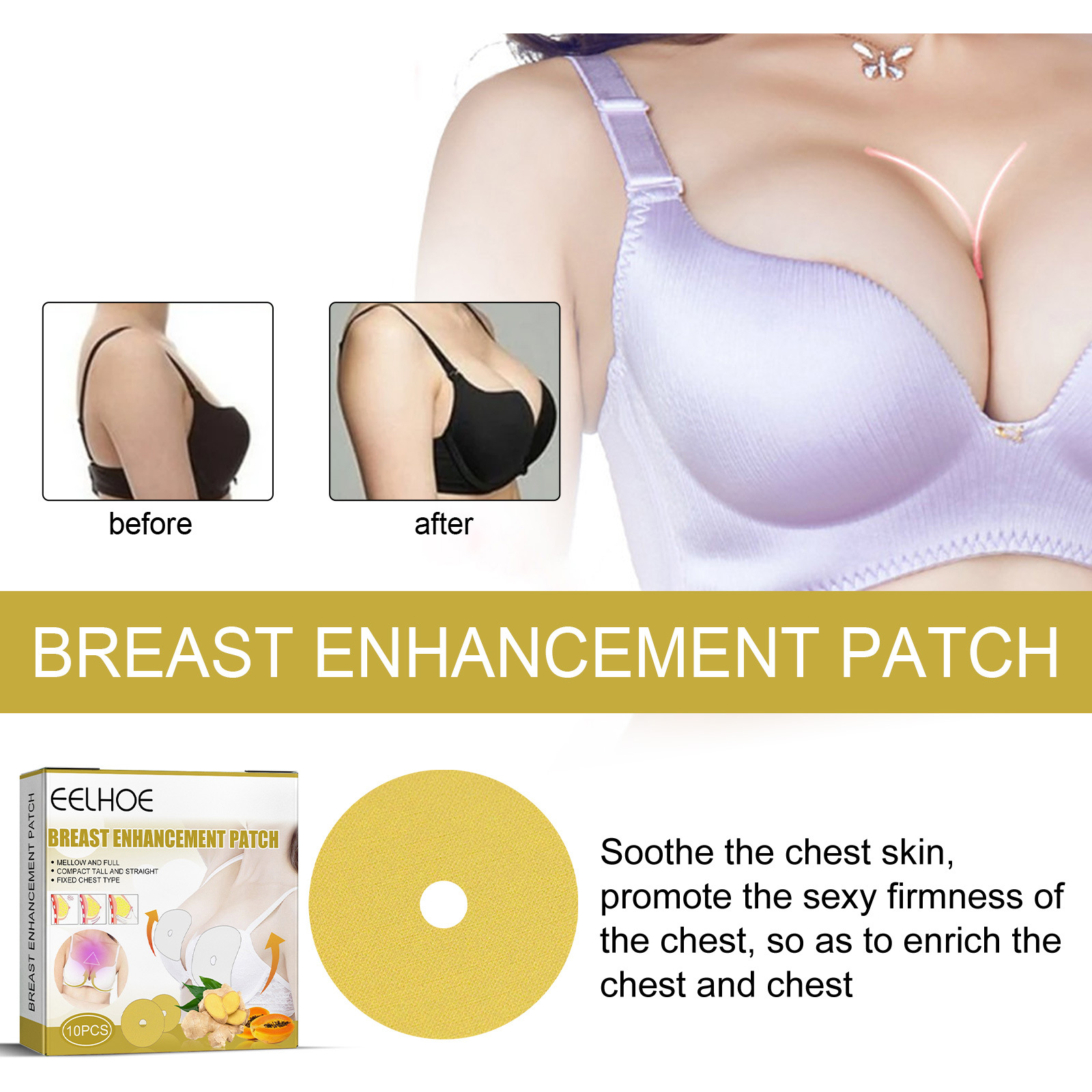 eelhoe Breast Patch for Enlarging Rhyme Firming and Firming Breast Care Ginger Breast Patch for Breast Enlarging Breast Patch