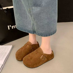 跨境真皮厚底勃肯拖鞋女2025秋季新款包头半拖鞋女复古丑萌单鞋女