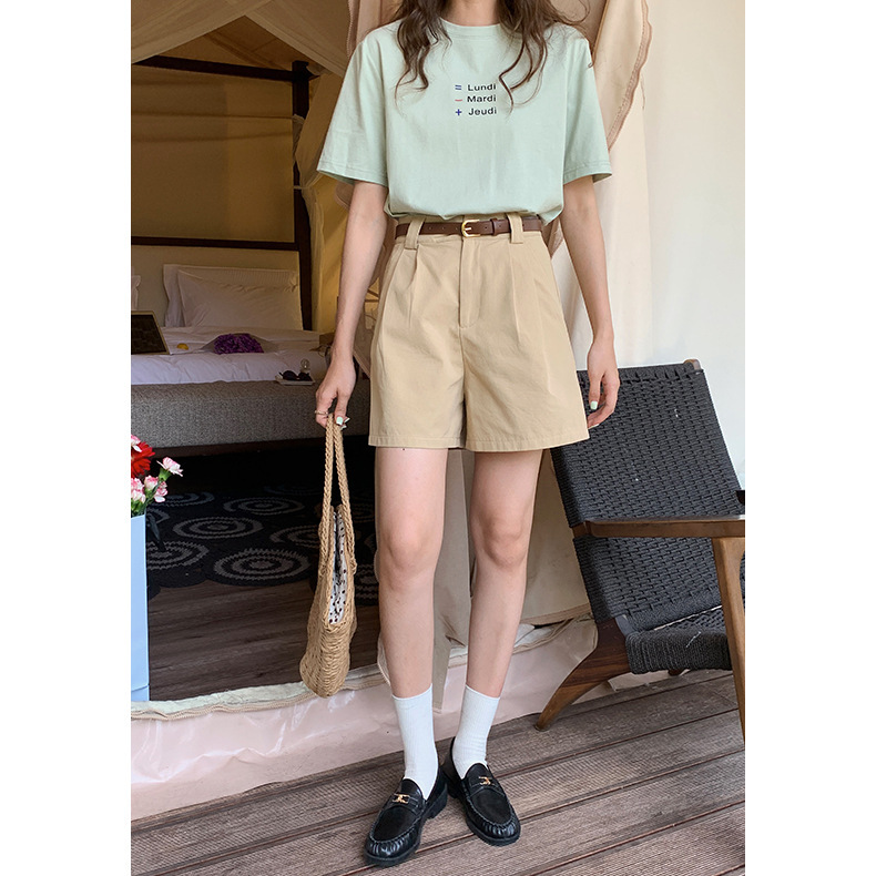 [Ge Ming] Korean Style Work Clothing Casual Suit Shorts for Women Summer New High-Waisted Wide-Leg Five-Point Pants N098A