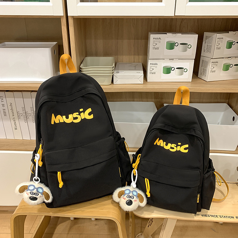大容量バックパック、おしゃれな男女兼用シンプル音楽プリント通勤旅行バックパック、中学生スクールバッグ|undefined