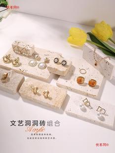 ins Style Jewelry Jewelry Photo Props Literary Marble Cold Wabi-sabi Style Stone Brick Ornaments Photography
