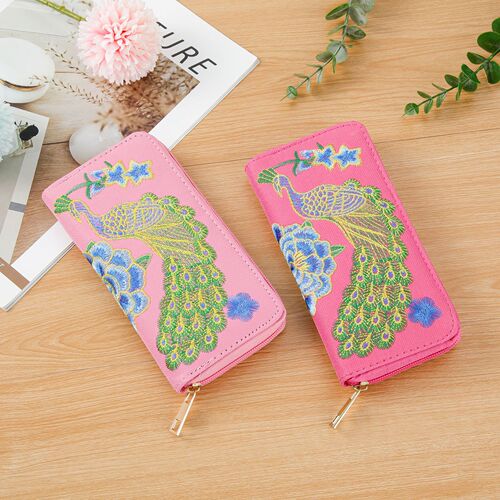 Ladies Single Strap Handbag with Ethnic Style, Embroidered Peacock Design, Multi-Card Slot Wallet, Tourist Souvenir