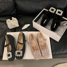 D3-3~内增高~法式水钻方头玛丽珍毛毛棉鞋女鞋子2025年秋冬季新款