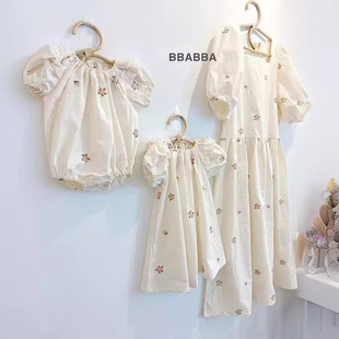 Parent-child wear summer short sleeve dress Korean high-end embroidered baby baby romper Western style mother-daughter skirt