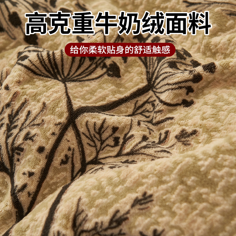 Una clase de invierno de doble cara engrosado de coral cubierta de cama de cama de cuatro piezas de seda de cuatro piezas