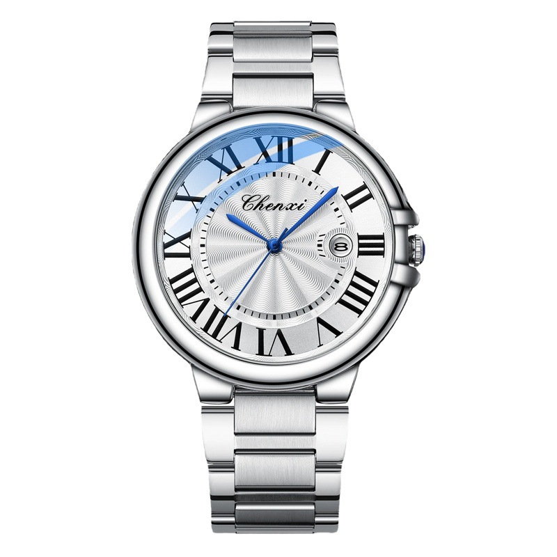 CHENXI pareja reloj calendario azul aguja correa de acero reloj impermeable reloj transfronterizo pareja caliente reloj