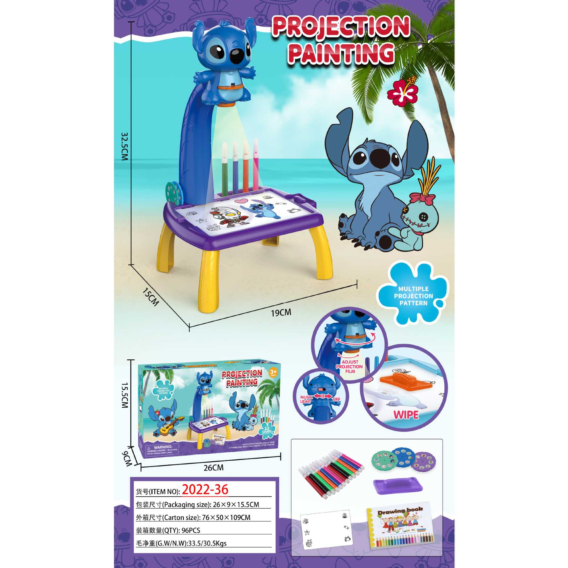 Amazon Cross-border multifuncional ciervo mesa de proyección dinosaurio graffiti dibujo tablero de escritura juego de juguetes para niños al por mayor