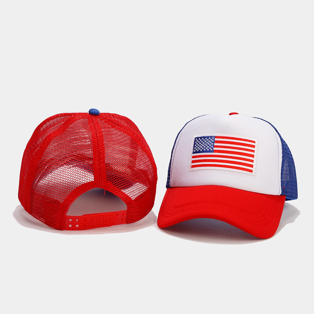 Rojo azul contrapeso malla transpirable espacio algodón sombrero de béisbol bandera americana sombrero de lengua casual sombrero de verano sombrero de sol