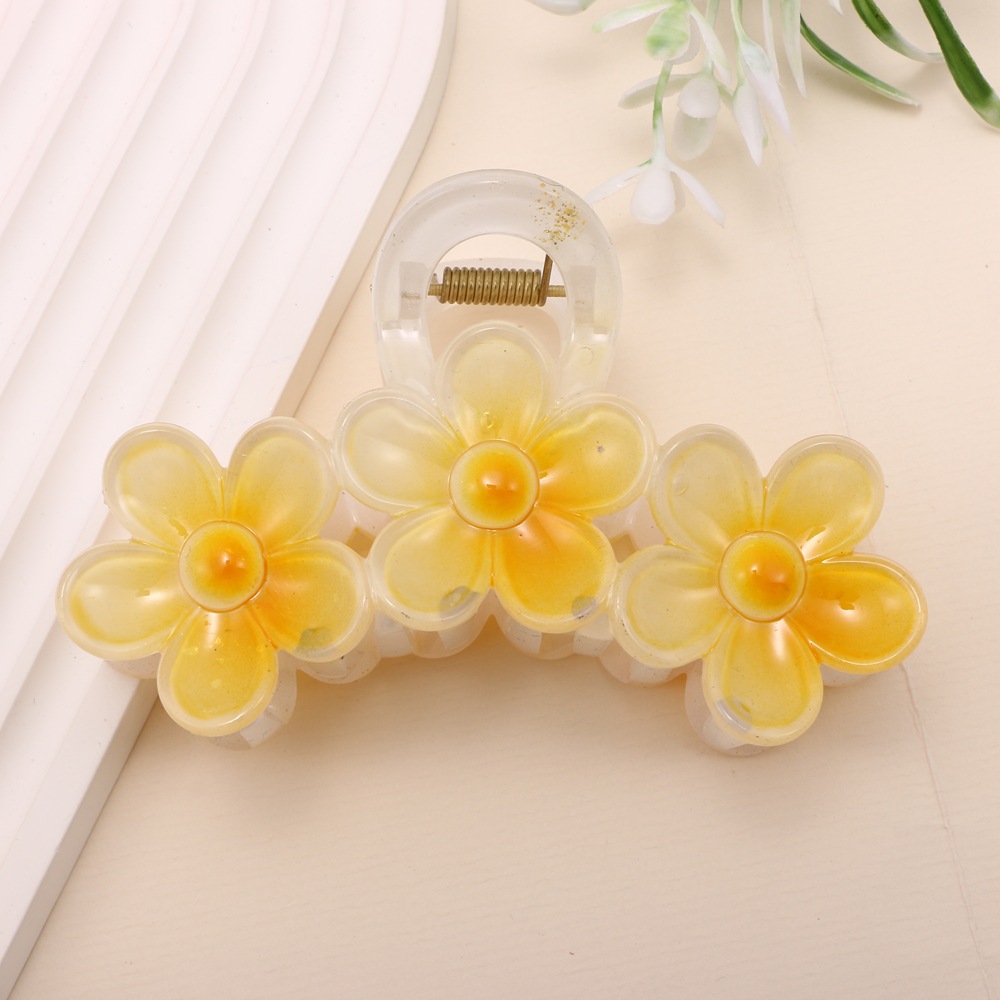 Nuevo color frangipani acrílico pinza para el cabello flor pinza de agarre de alta calidad elegante accesorio para el cabello de mujer pinza de tiburón de agarre lateral
