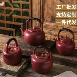 祥润堂陶瓷烧水壶苏打釉红釉茶壶提梁壶日式煮茶壶炭火壶明火陶壶