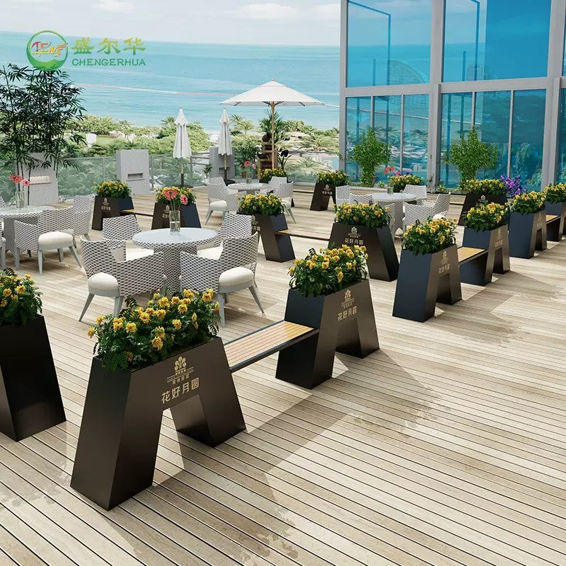 铁艺花箱组合售楼部外摆花槽市政咖啡厅围栏花坛户外广场坐凳花盆