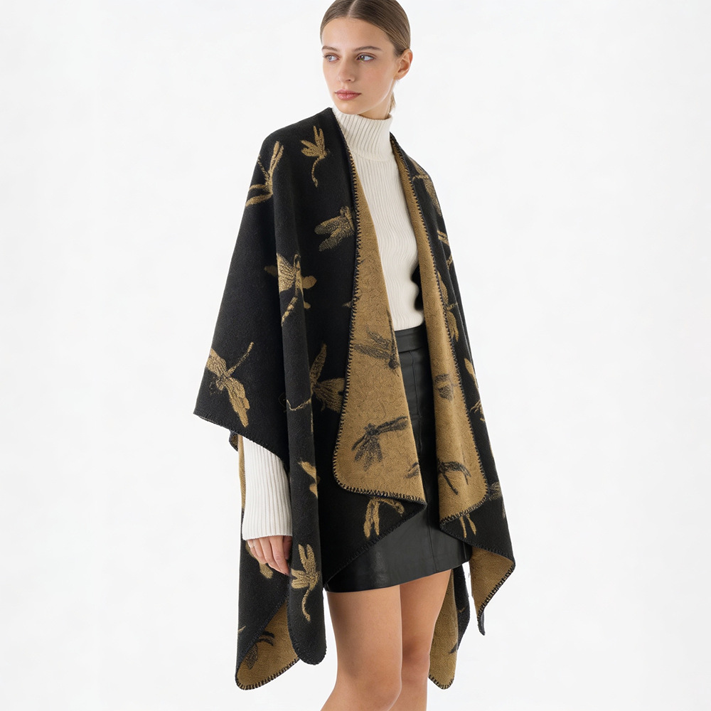 Alta sensación de otoño y invierno nuevo tipo de amplio chal de invierno femenino simple retro chal cálido venta al por mayor transfronteriza