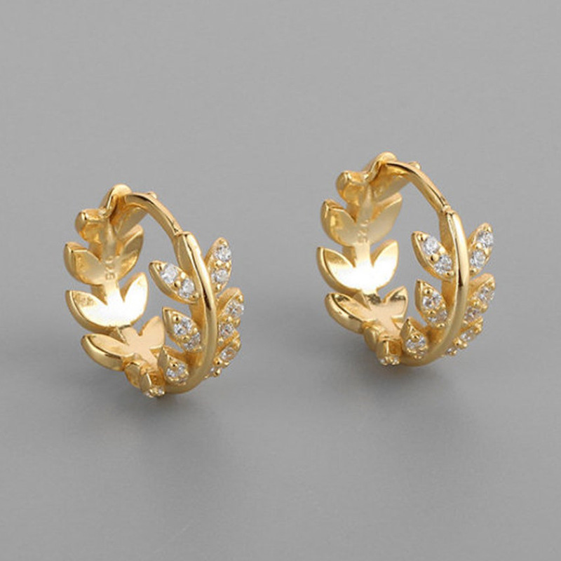 Fashion Leaf Copper Hoop Earrings Plating Rhinestones Copper Earrings