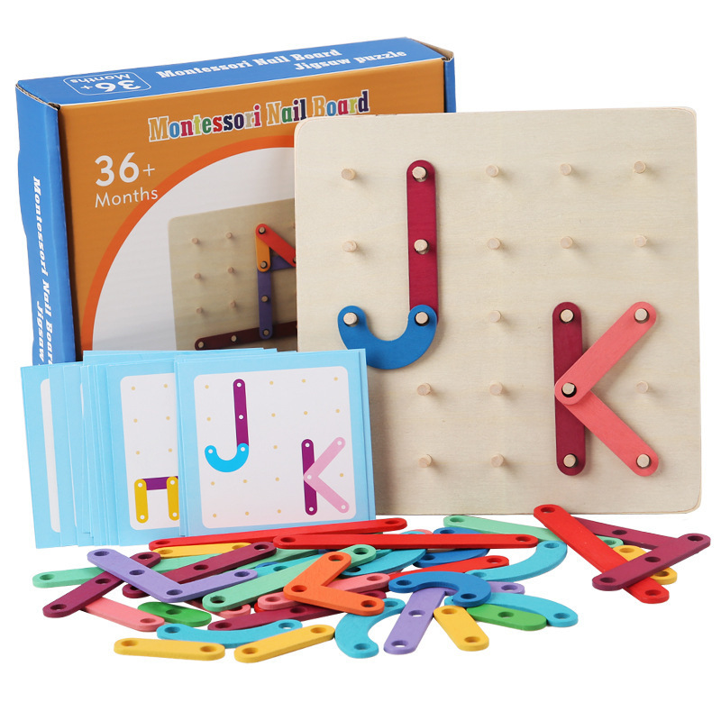 Montessori de madera geométrica creativa tablero de uñas rompecabezas infantil tablero de dibujo gráfico dos en uno educación temprana juguetes cognitivos educativos