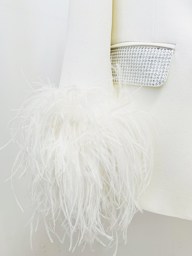 GraceChic GraceChic 2025 New European American Style Ostrich Real Feather Perm Rhinestone Green Fruit Collar Blazer And Trousers Set_voghion.com