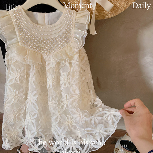 Girls Dress 2024 Summer New Girl's Tank Top Dress Little Girl's Style Princess Hollow Flower Skirt