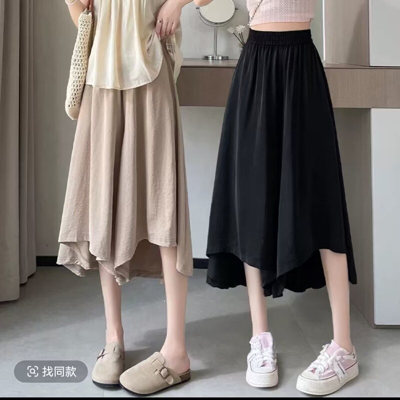Summer New Arrival Small Ice Silk High Waist Dape Casual Culottes Women's plus size Cool Pants Capri Wide Leg Trendy Skirt