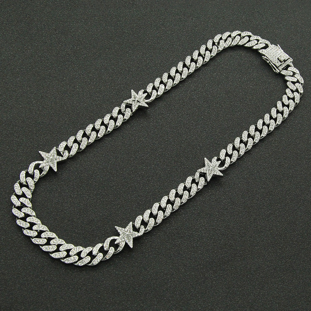 European and American hip hop full diamond star Cuban chain alloy necklace wholesale