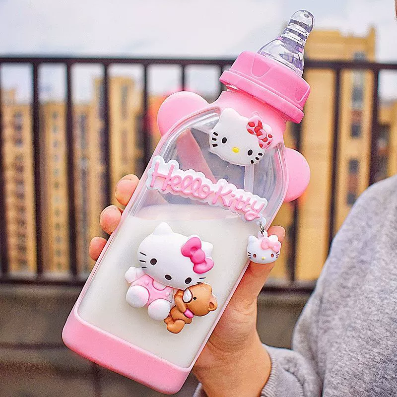 Cute feeding bottle for friend with glass for students, handheld straw, pacifier
