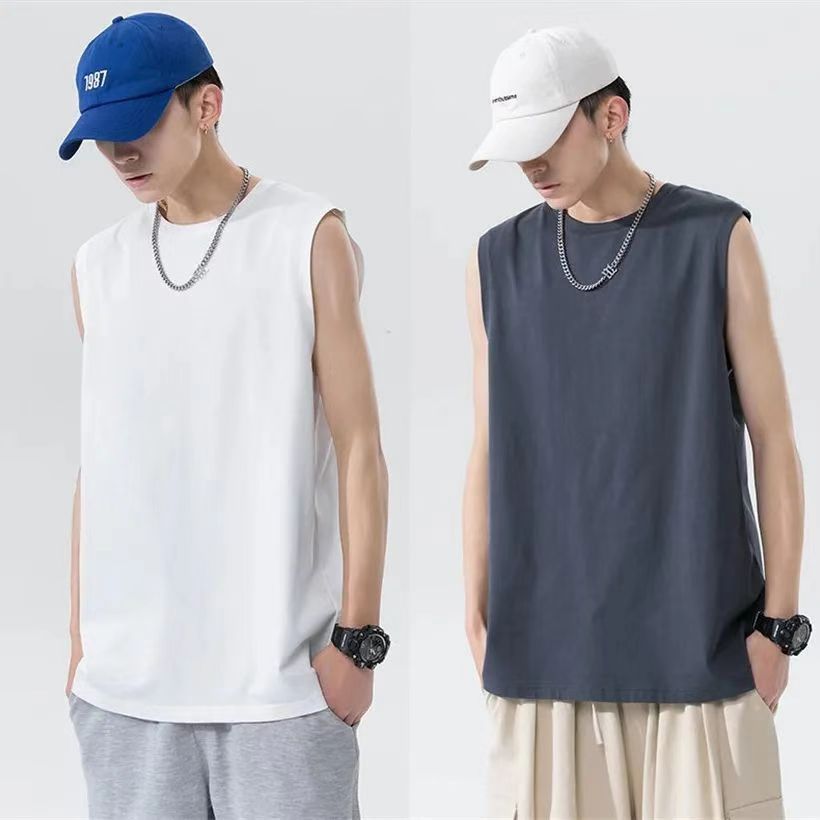 2026 hombre de verano chaleco deportivo sin mangas nuevo estilo coreano de cuello redondo camisa de color sólido al por mayor