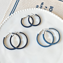 复古港风布艺牛仔耳圈耳环2025新款时尚简约百搭方圆脸圆圈耳饰女