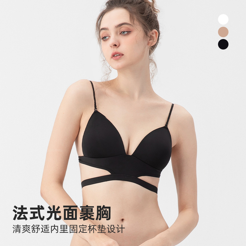 French Style Triangle Cup Bra Summer Thin Sexy Push-Up Cross-Back Underwear Seamless Bra Set Cross-Border