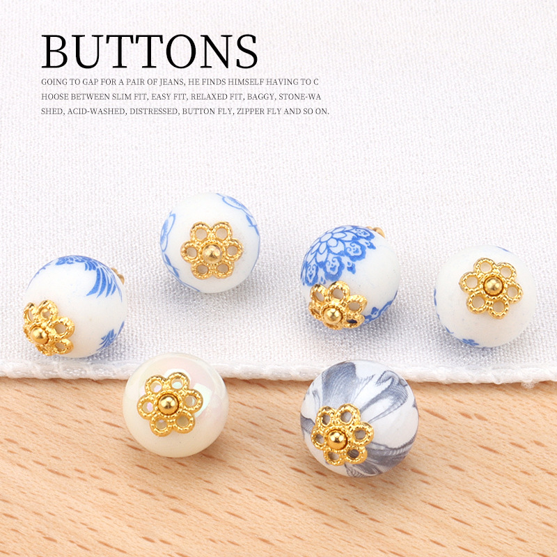 High-end national style blue and white ceramic beads button retro shirt button Chinese cheongsam Chinese costume Tang suit button accessories High-end national style blue and white ceramic beads button retro shirt button Chinese cheongsam Chinese costume Tang suit button accessories