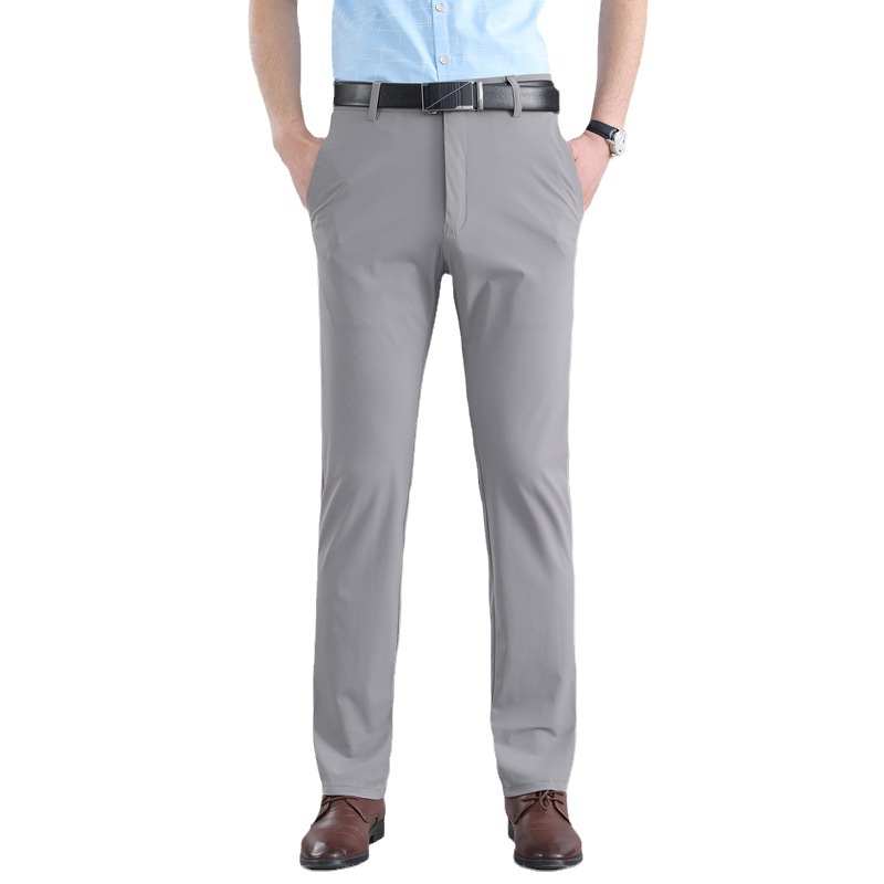 Pantalones casuales de negocios pantalones de traje de hombre Pantalones de verano de seda de hielo de secado rápido pantalones de hombre de mediana edad y ancianos de cintura alta pantalones de traje recto hombres